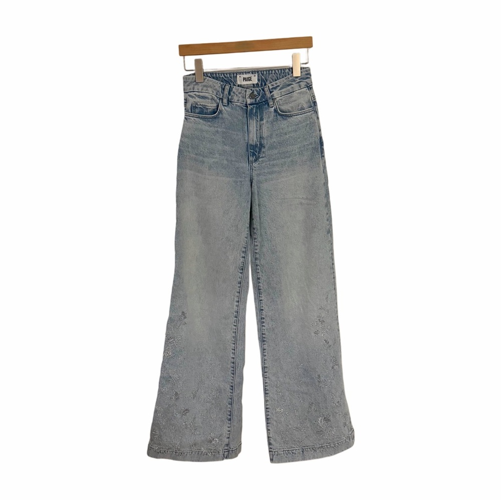 Light Blue Embroidered Wide Leg Jeans